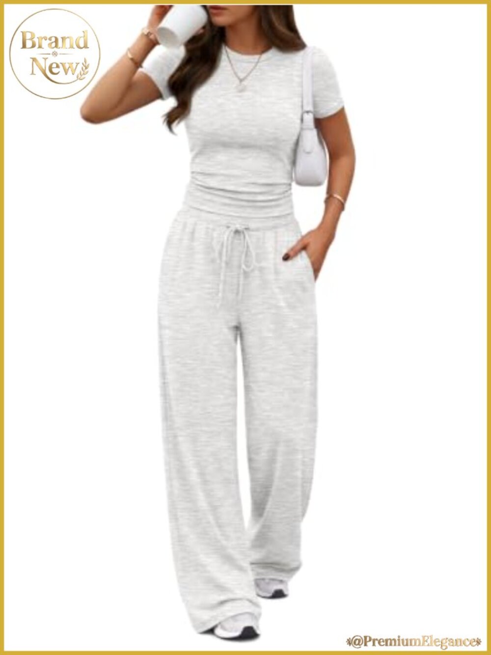 Women's 2 Piece Lounge Set with Pockets, Rayon-Spandex, Short Sleeve, Wide Leg